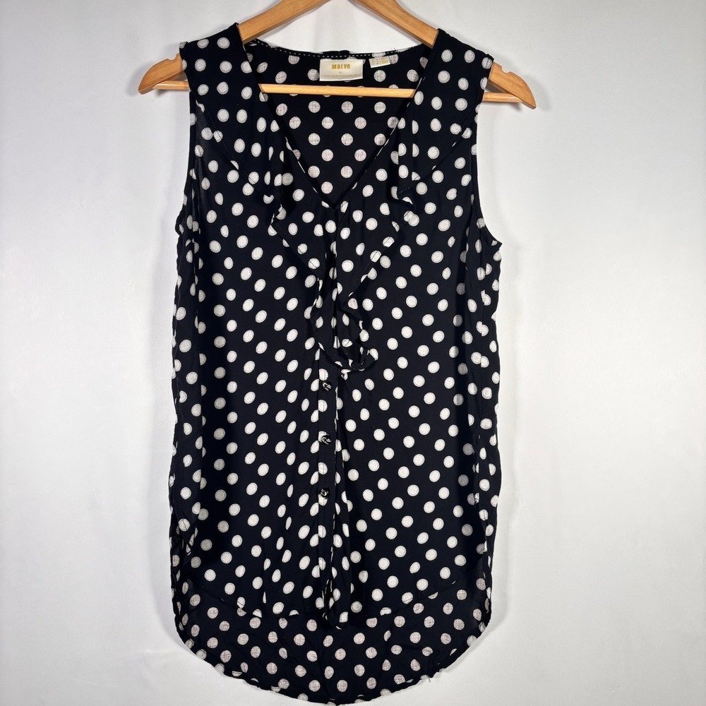 Anthropologie Maeve Top Womens 4 Polka Dot Ruffle Retro Classic Chic Office